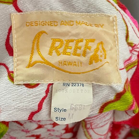 1960s Vintage Hawaiian M red white green tropical maxi dress REEF hibiscus - Picture 4 of 7